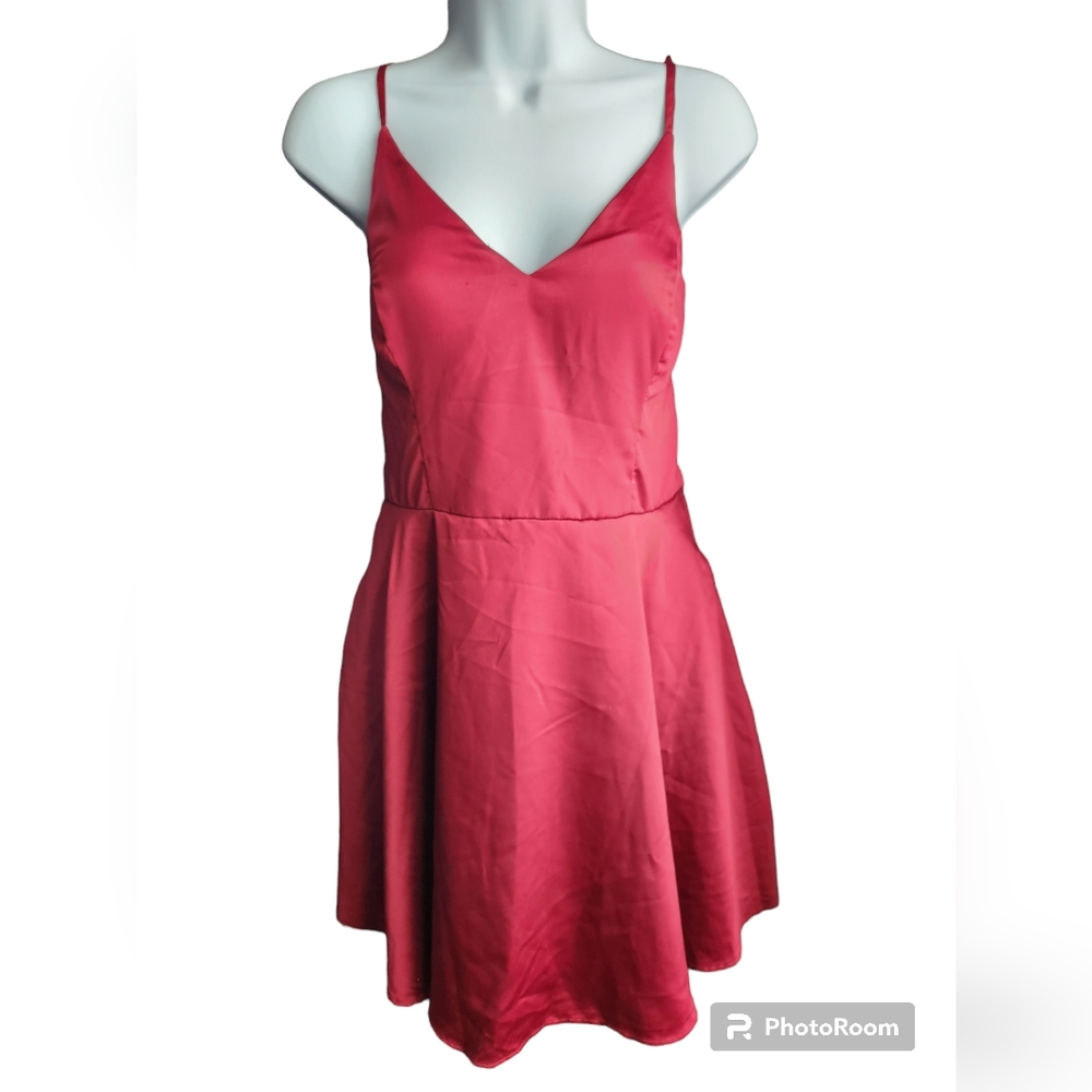 B. Darlin Maroon Satin Party Mini Dress Juniors Size 15/16